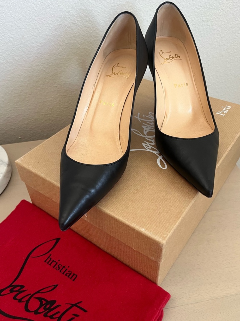 Christian Louboutin Black Pointed Toe Leather Pumps